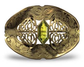 Fantastic Art Nouveau Peridot Brass Brooch
