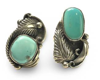 (2) Native American Silver Leaf Turquoise Rings
