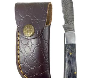 Damascus Steel Folding Knife and Case
