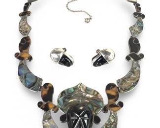 Lavish Sterling Silver Mexico Onyx Abalone Set
