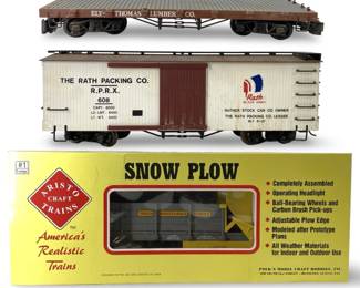 3pc Aristo-Craft Snow Plow, Boxcar, and Flatcar
