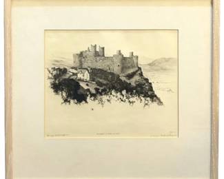 Signed George Elbert Harlech Castle, Wales Etching
