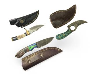 (3) Custom Genuine Damascus Knives W/Sheaths

