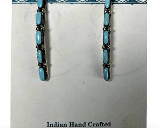 Pair Handmade Sterling Silver Turquoise Earrings
