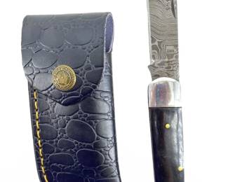 Damascus Steel Folding Knife and Case
