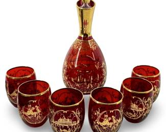 7pc Ferro & Lazzarini Glass Decanter & Cups
