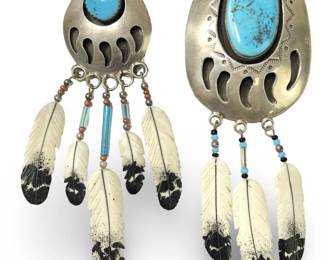 (2) Sterling Turquoise Navajo Bear Claw Pins
