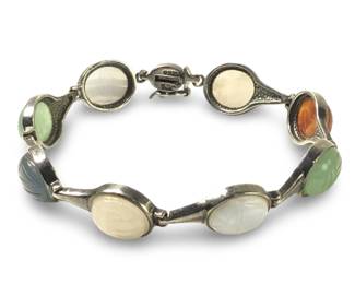 Sterling Silver Multi Color Jade Quartz Bracelet
