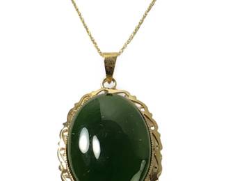 10KT Yellow Gold 14Kt Gold Jade Pendant Necklace
