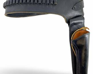 Vintage Black Leather Belt And Holster

