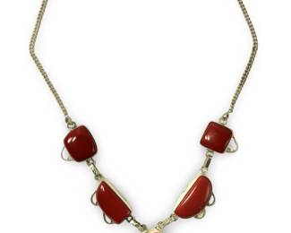 Stylized Sterling Silver Red Coral Necklace
