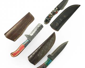 (3) Custom Hand Forged Hunting Knives W/Sheaths
