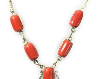 Sterling Silver 5 Stone Red Coral Necklace
