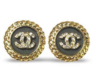 Pair Chanel Coco Gold Tone Clip on Earrings
