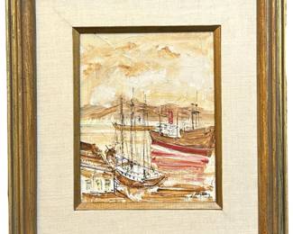 Signed Nautical Sailboat Oil on Canvas

