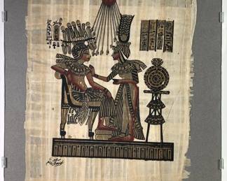 Signed Hand Painted Papyrus Egyptian Art
