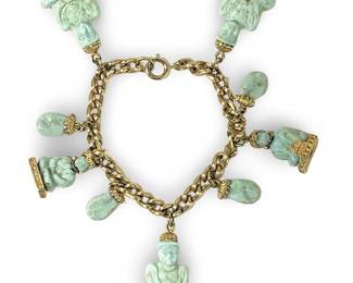 Vintage Gold Tone Carved Buddha Charm Bracelet
