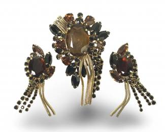 (3pc) Gorgeous Amber Rhinestone Jewelry Set
