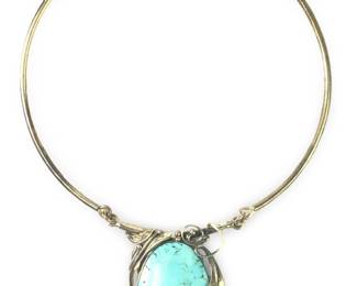 Sterling Turquoise Pendant Choker Necklace
