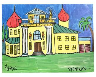 Signed James Stonikas “House" Acrylic on Panel
