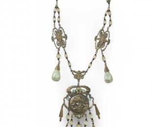 Antique Czech Art Glass & Rhinestone Necklace
