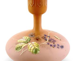 Hand Painted Frosted Pink Glass Decanter
