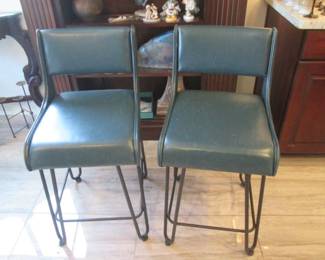 2-Counter Height Bar Stools, Black Hairpin Legs & Sea Foam Green Upholstery