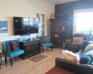 Matching Aqua Accent Chairs, Tufted Backs & Nail Tack Detailing