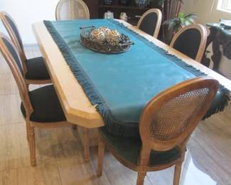 Travertine Dining Table & Base/6-Chairs & Pads, 42" X 78"