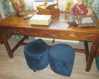 Century Furniture Drop-Leaf Table Desk, 2-Drawers, 62" X 32" with 2-14" Drop Leaves