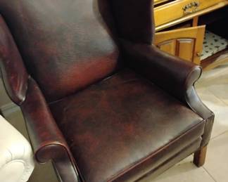 Leather wing back chair $100