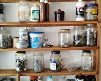 Jars of screws, nails and fittings $1 each