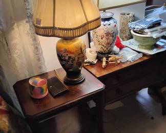 Antique End tables $50 each. Chinese style lamps $25 each