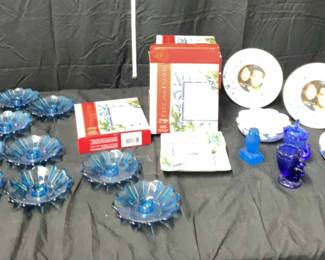 Miscellaneous Lot of Blue Decor Furnishings