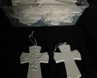 White Ceramic Cross Christmas Ornaments