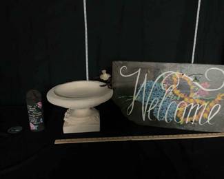 Wind Chime, Bird Bath Welcome Sign