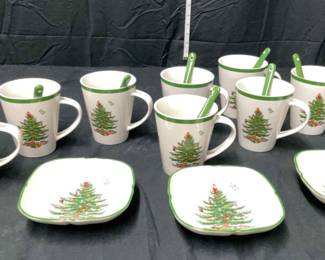 19 Piece Set of Christmas Mugs, Spoons Bowls