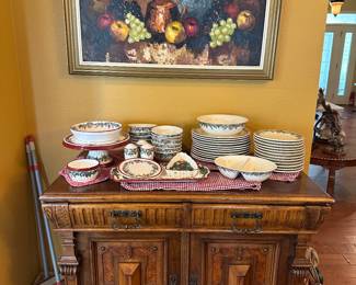 sideboard and Christmas plates