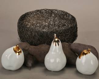 pottery fruit in basket