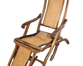 Edwardian caned folding lawn chair