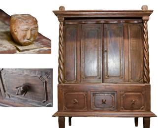 17th century hand carved Folk Art Wedding hutch cabinet