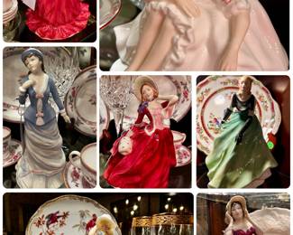 Collection of Royal Doulton porcelain doll figurines -Autumn Four Seasons, -Vanessa, -Vanity Fair Joanne (retired), -Sally, -Autumn Breezes, -Fond Farewell 1996, -Samantha 1981