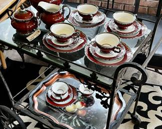 Patio Bar cart, porcelain yea set