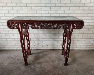 Lot 849: Gorgeous Vintage Rosewood Console/Altar Table with Marble Inset Top