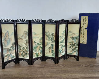 Lot 601: Antique Beihui Water-Born White Jade Screen with Rosewood Framing