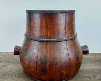 Lot 885: Vintage Chinese Wood Rice/Grain Bin with Bronze Strapping