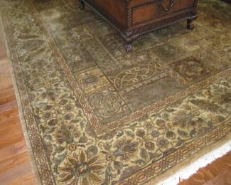 9'2" x 11'9" hand made brown and green tones area rug