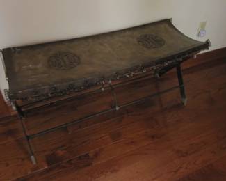 india style leather and metal hall bench