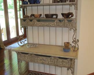 vintage style bakers rack with storage drawers