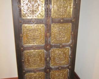 India 2 door, 4 shelf armoire with brass inlaid panels